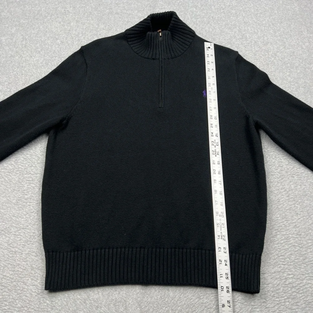 Polo Ralph Lauren 1/4 Zip Sweater Men's Large Black Cotton Knit Mock Neck Pony